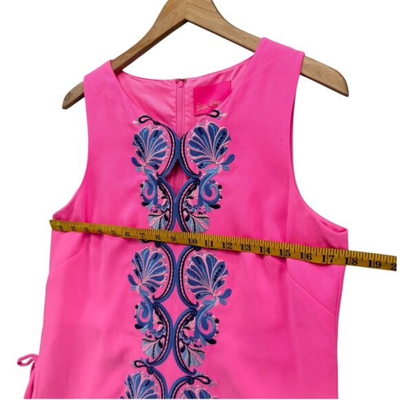 Lilly Pulitzer Donna Romper Womens Havana Pink Scalloped Shell Embroidery Sz 10 - Picture 8 of 11